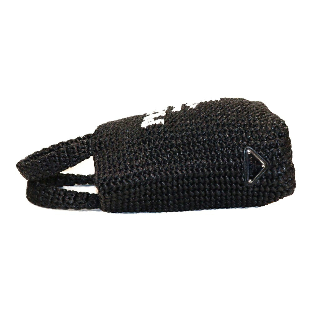 PRADA Raffia Tote Bag Black Basket Handbag Logo - Picture 4 of 7